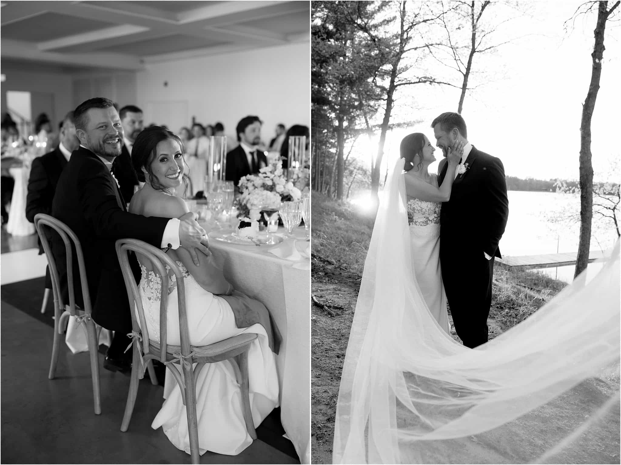 black and white photos of bride and groom throughout their Catalyst wedding day